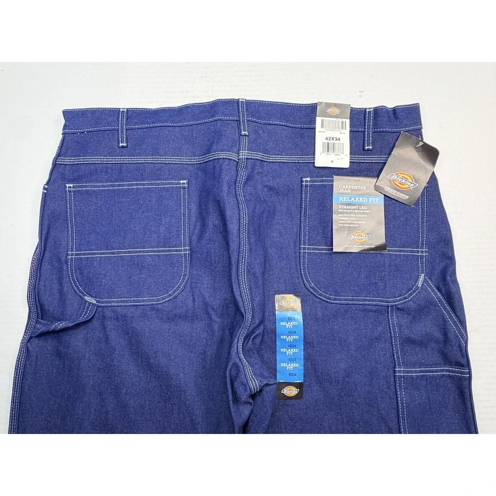 NWT Dickies Carpenter Jeans Relaxed Fit Straight Leg 42x34 Dark Wash Workwear